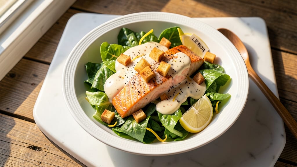Caesar Salad with Salmon Secret Recipe: Smoky Herb Cream Cheese Meets Flaky Fish Magic