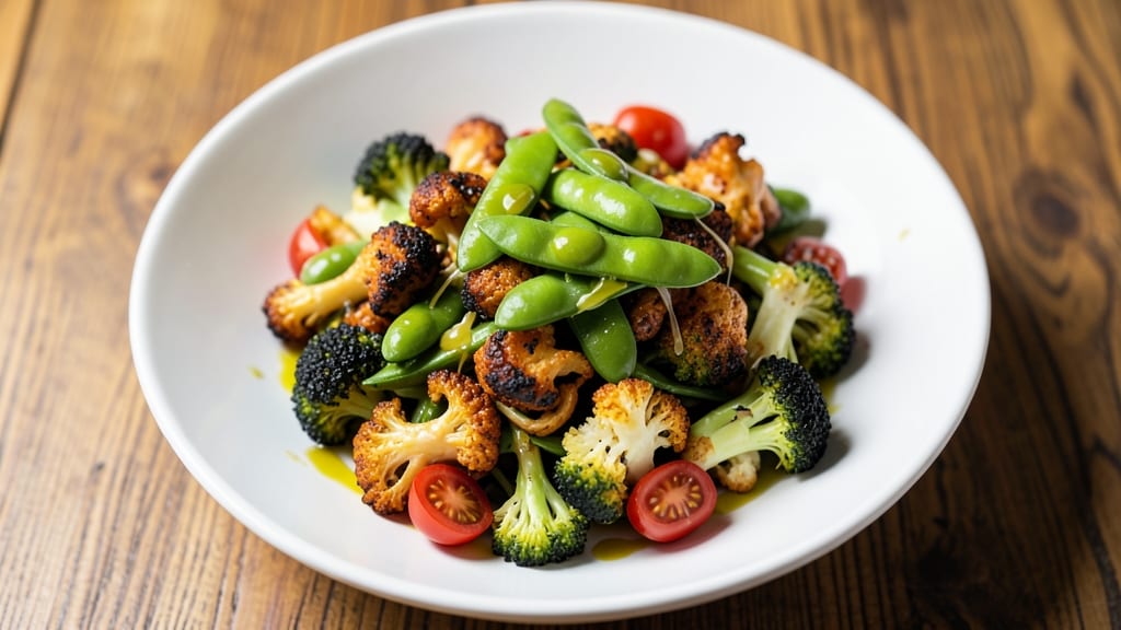 Broccoli Cauliflower Tomato Salad Recipe: Bright Herb Vinaigrette with Crunchy Edamame