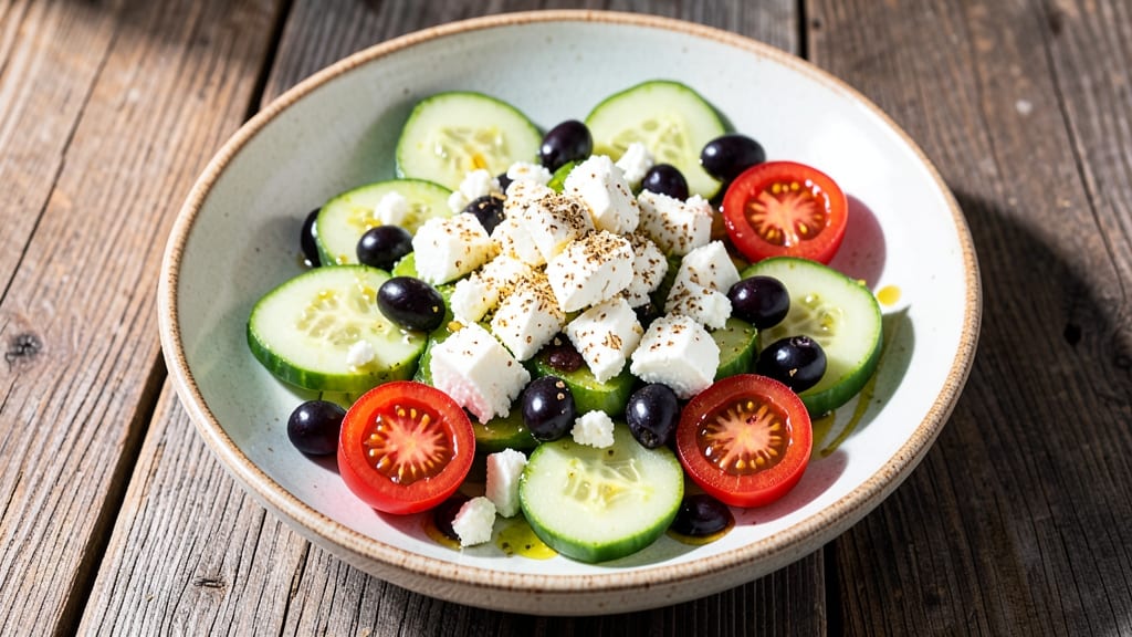 Athenian Salad Recipe: Crisp Cucumber, Tomato, and Feta Layers