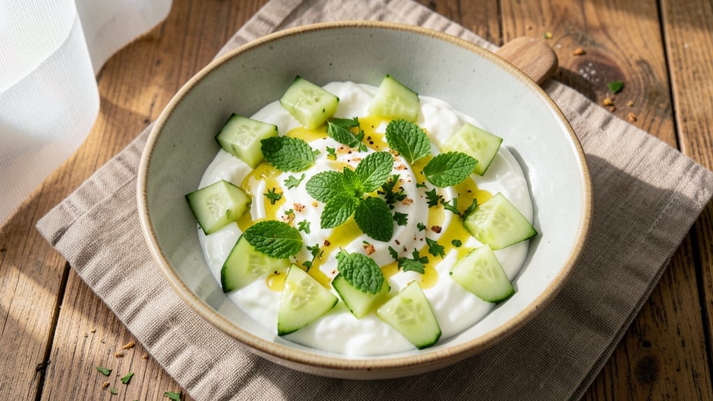 Arabic Cucumber Yogurt Salad Recipe: Zesty Mint and Lemon Brightness With Crunchy Toasted Pita