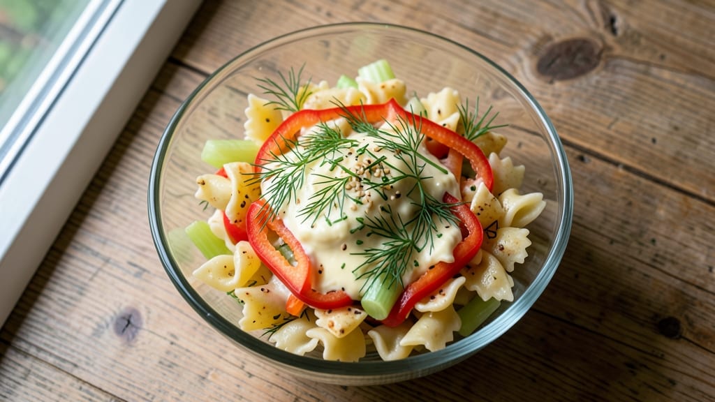 Bow Tie Macaroni Salad Recipe: Celery Crown Crunch Meets Tangy Herb Cream Cheese