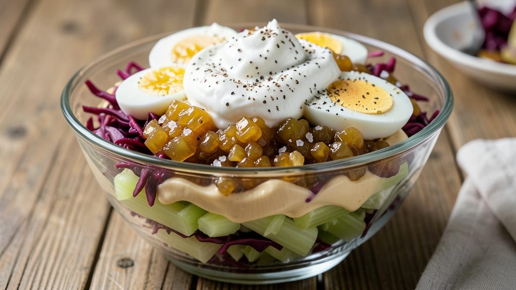 Amish Seven Layer Salad Recipe: Crisp Celery Crowns Over Creamy Herb Magic