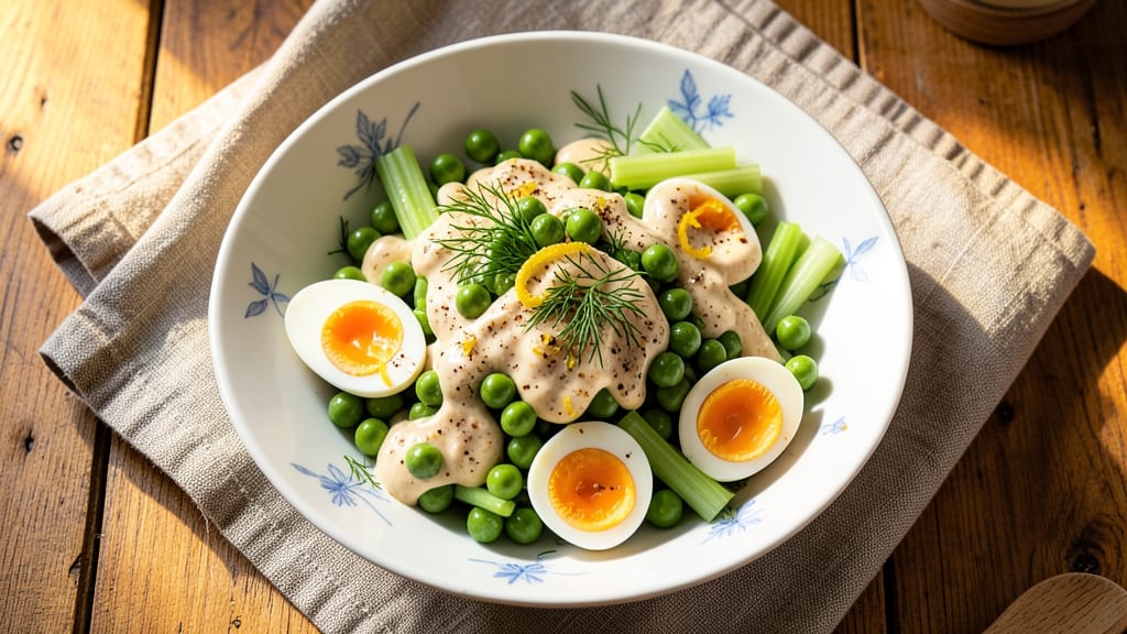 Canned Pea Salad With Egg Recipe: Crisp Celery Crowns and Creamy Herb Bliss