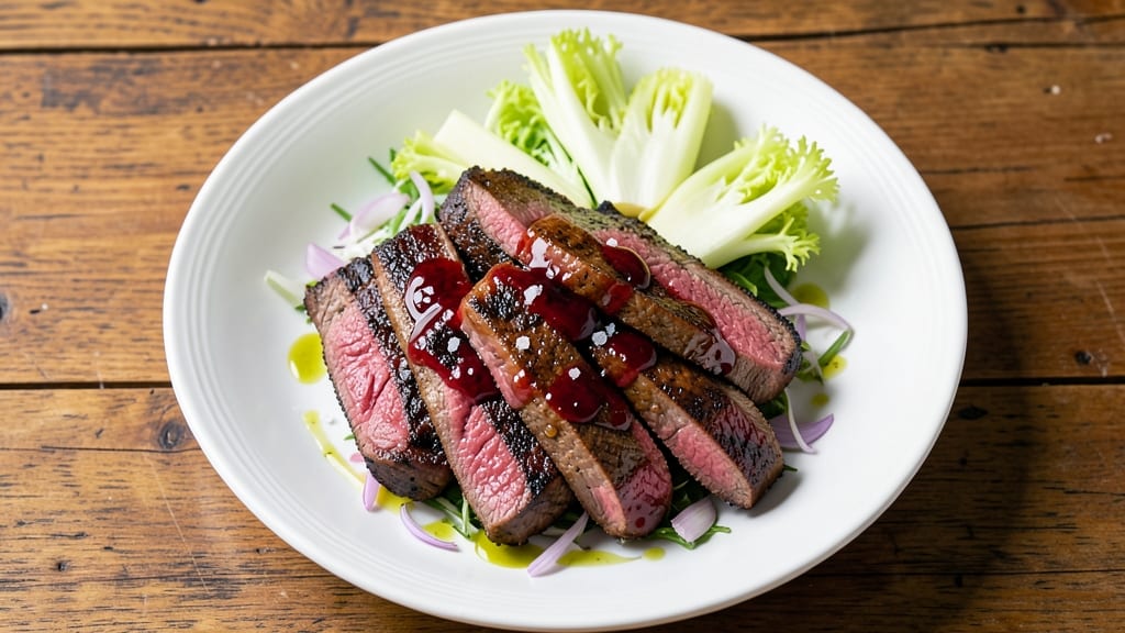 Beef Strip Salad Recipe: Seared Steak Strips Over Crisp Celery Crowns