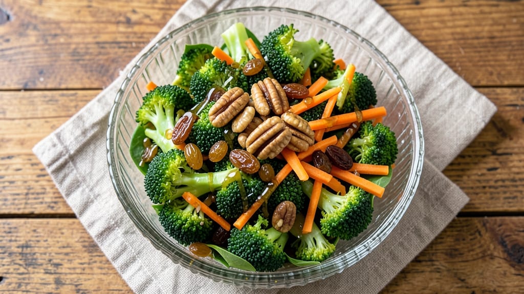 Broccoli Carrot Raisin Salad Recipe: Warm Honey-Lime Dressing With Toasted Pecans